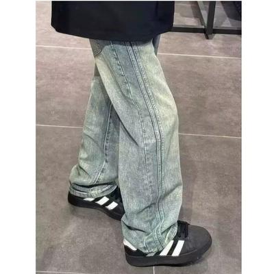 Light Blue Straight Jeans Men's and Women's Autumn American Retro High Street Vibe Style Pants Trendy Brand Loose Wide-leg Pants