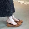 French Flat-soled Ballet Shoes Commuter Single Shoes Women's Shoes 2025 Spring and Autumn Retro Suede Bow Evening Shoes