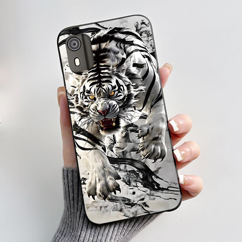 For Nokia C02 Phone Case Cute Funny Love Rabbit Animal Black Matte Soft TPU Protective Back Cover for Nokia C2 2nd Edition Case