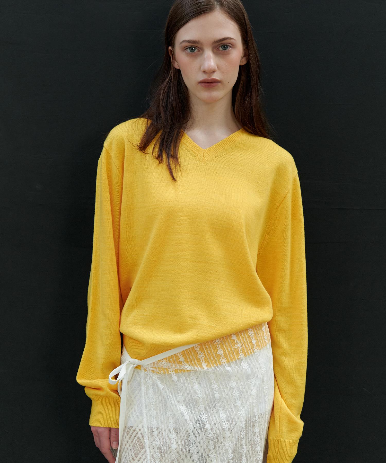 Soire V Neck Basic Knit - Yellow Free