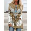 Western Aztec Ethnic 3D Print Langermede T-skjorter Bohemian Women Vintage Fashion T-skjorte Oversized Streetwear T-skjorter for kvinner Topper