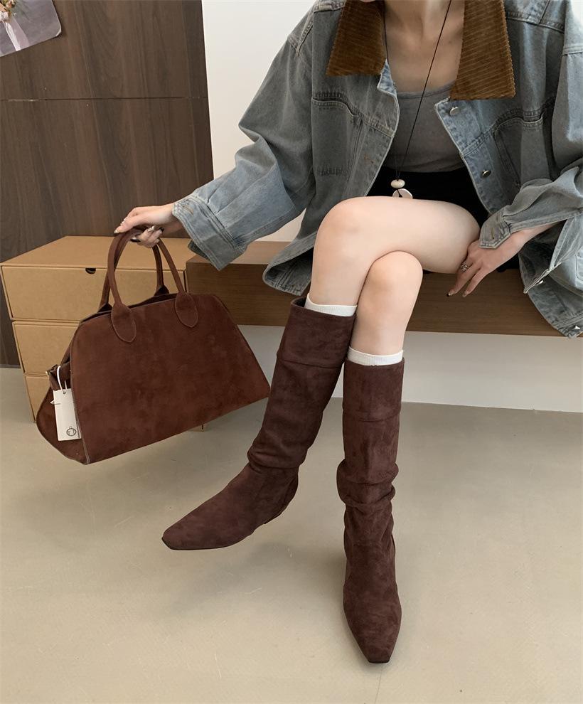 

Pointed inner heightening pile boots women s 2025 spring and autumn new small western cowboy boots knight boots long boots 39 темно-коричневого кольору