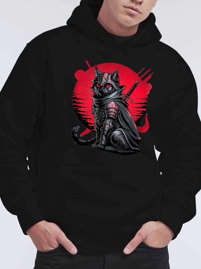 A Cozy Hoodie Featuring a Cat Warrior Design, Perfect for Young During The Fall And Winter Seasons. This Stylish American Fashion Top Makes a Great Gi