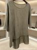 Women's Linen Blend Patchwork Mid-Sleeve Batwing Top with Irregular Hem