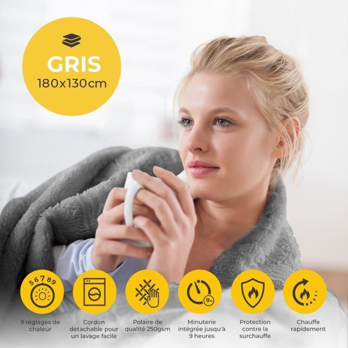 Cosi Home Couverture Chauffante Electrique extra-large, Lavable en machine, Télécommande, Minuterie et 9 réglages de chaleur - Gris