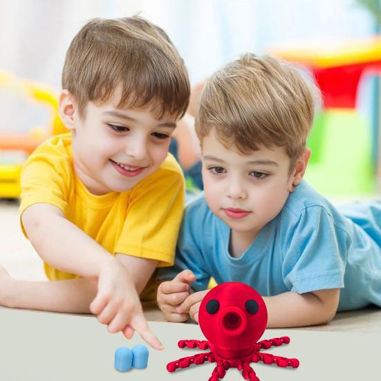 Yousheng Air Pressure Octopus Toy with Articulated Legs Kids Educational Octopus Launcher Mini Red Octopus Ornament Home Office Desktop Decoration