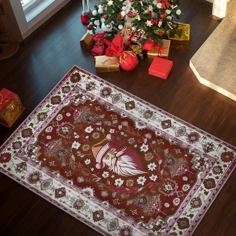 Regal Christmas Tree Poinsettia Rug Vintage Xmas Home Decor Cozy Winter Decor Festive Cottagecore Rustic Holiday Traditional