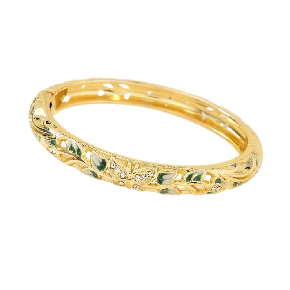 Colorful Vintage Cloisonne Bangle Enamel Women's Hand Bracelet Flower Crystal Bangle  Girls