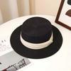 Flat top straw hat women's beach sunscreen bow top hat photo vacation straw weaving simple temperament sun hat