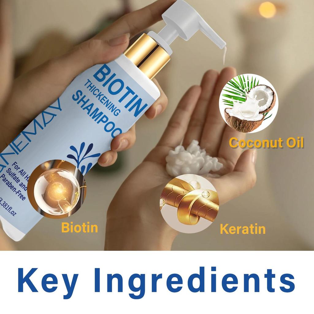 Biotin Thickening Shampoo-Leaves hair silky and smooth-Deeply Cleaning and Strengthens Hair-Suitable  for all Hair Types
