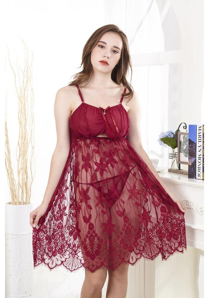Women's Plus Size Sexy Lace Mesh Nightgown Lingerie