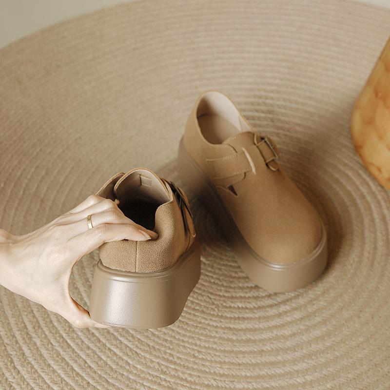 Cowhide version all-inclusive children's spring new thick-soled inner height increase heel single shoes small man