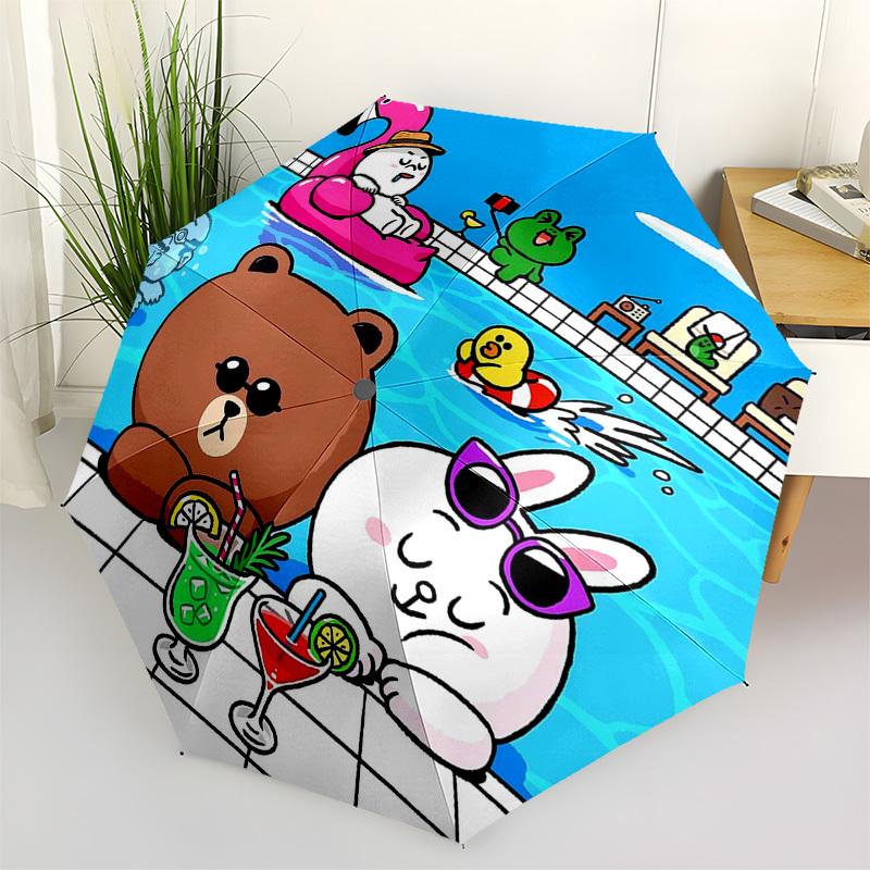 

1pc Outdoor Umbrella with Flamingo, Frog, Brown Bear, Cony, and Duck Print - Automatic Opening/Closing Umbrella with Portable Tri-Fold Design, 8-