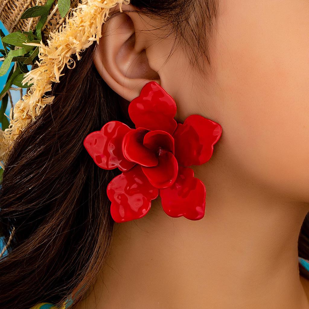 Retro Large Red Flower Earrings - Perfect for Parties