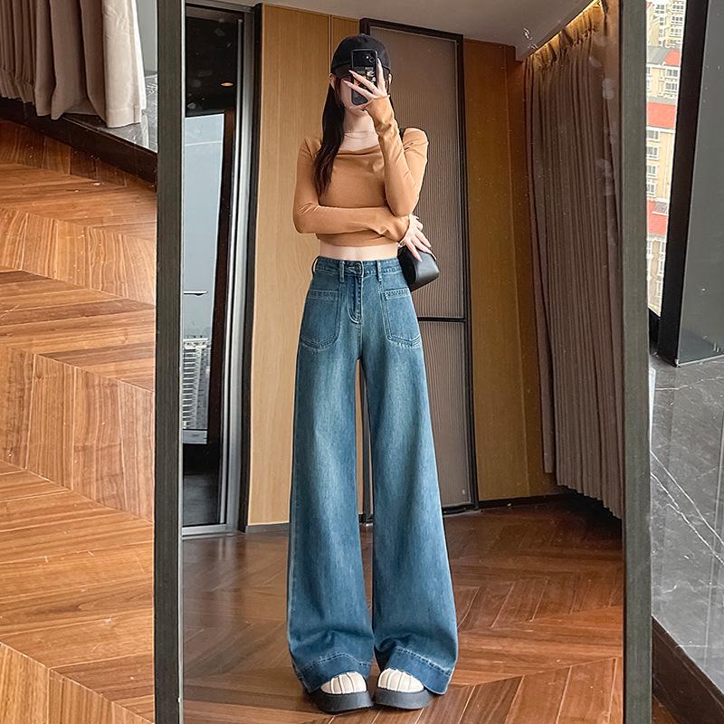 

Women s High Waist Elastic Flared Jeans - Straight Leg, Slimming Design for Spring & Autumn 2025 Small