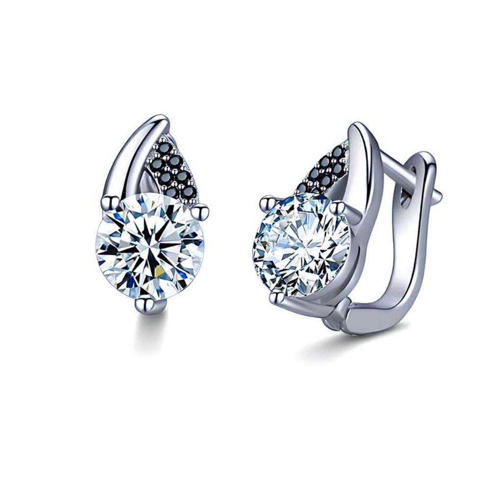 Sparkling Copper Stud Earrings with Black Stone Accents