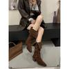 2025 Autumn and Winter New Suede Western Button Stacking Boots Women's Square Head Thick Heel Heel Knight Boots