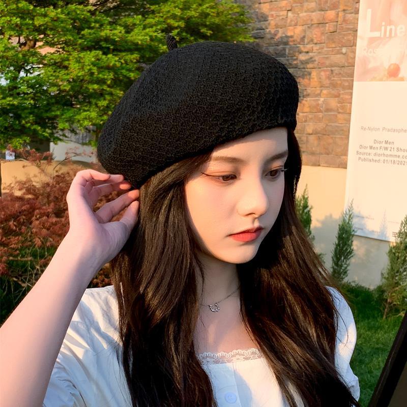Summer Women's Beret Breathable Knitted Painter's Hat Korean Edition Versatile Casual Spring Autumn Pumpkin Hat