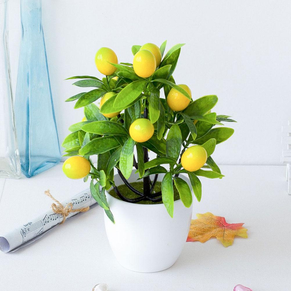 Yellow Pot Mini Lemon Tree Bonsai Artificial Plants Faux Desk Home Office Decor Indoor Green Realistic Fake Plant nament No