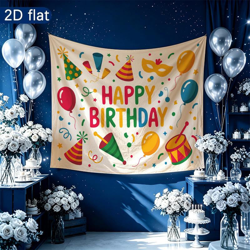 Birthday Gifts Polyester Fabric Celebration Banner, Polyester Backdrop for Home Decor & Party Supplies