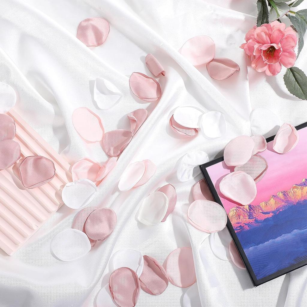 200pcs Flower Petals for Flower Girl,Rose Petals for Wedding,Silk Pink Rose Petals and White Flower Petals for Wedding Bridal Shower Decor Aisle