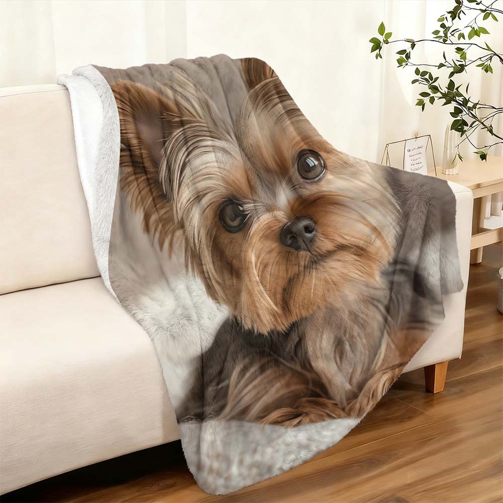 1Pc  Ultra Soft Yorkshire Terrier Print Flannel Throw Blanket For Pet Lover Cozy Warm Fuzzy Blanket For Home Couch Bed