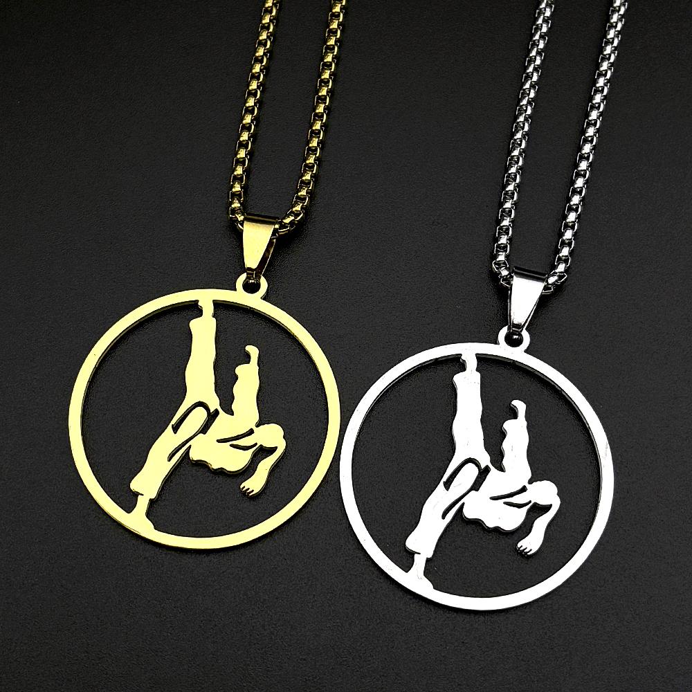 Karate Taekwondo Girl Pendant Necklace For Women Men Stainless Steel Silver Color Sports Hiphop Fashion Chain Jewelry Gifts