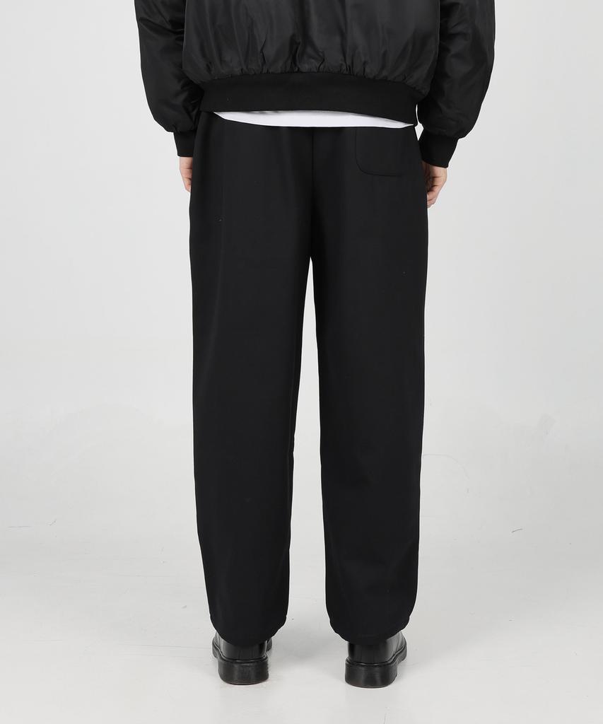 Jikeulib Bonded Brushed Elastic Waist Pintuck Semi-Wide Cotton Pants [Black]