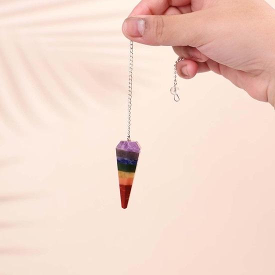 Healing Crystal 7 Chakra Point Pendulum 1 Pcs Feng Shui Raw Crystal Seven Chakra Faceted Stone Pendulum Dowsing with Chain Beads for Chakra Body