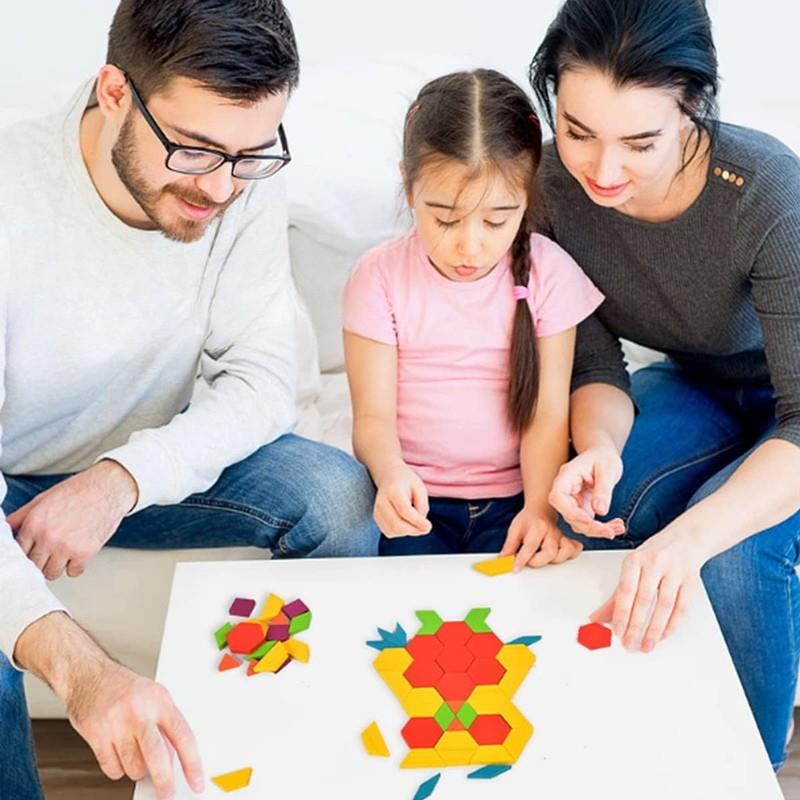 Wooden Puzzle Tangram Puzzle Montessori Mosaic Shapes Colors