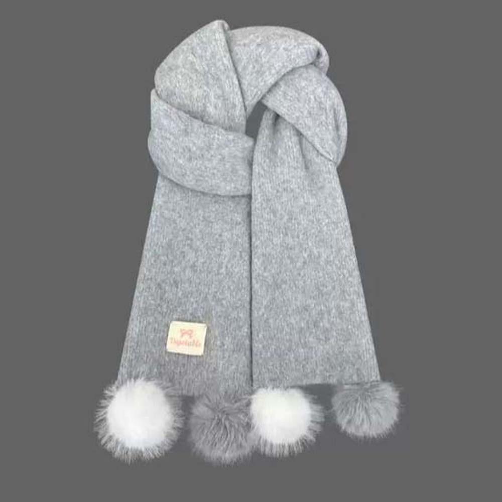 

with Plush Ball Knitting Wool Scarf Anti-cold Winter Warmer Scarf Long Thickened Neckscarf Autumn серый