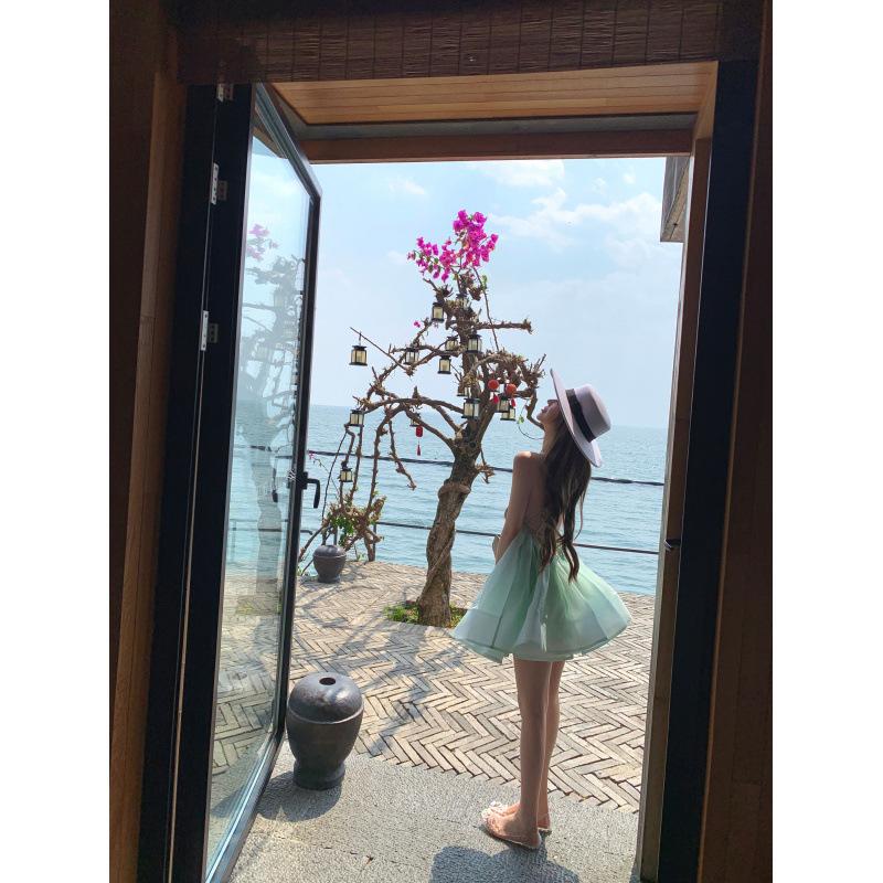 French Vacation Island Collar Lazy Atmosphere Tutu Skirt Sexy Backless Suspender Short Skirt Zixia
