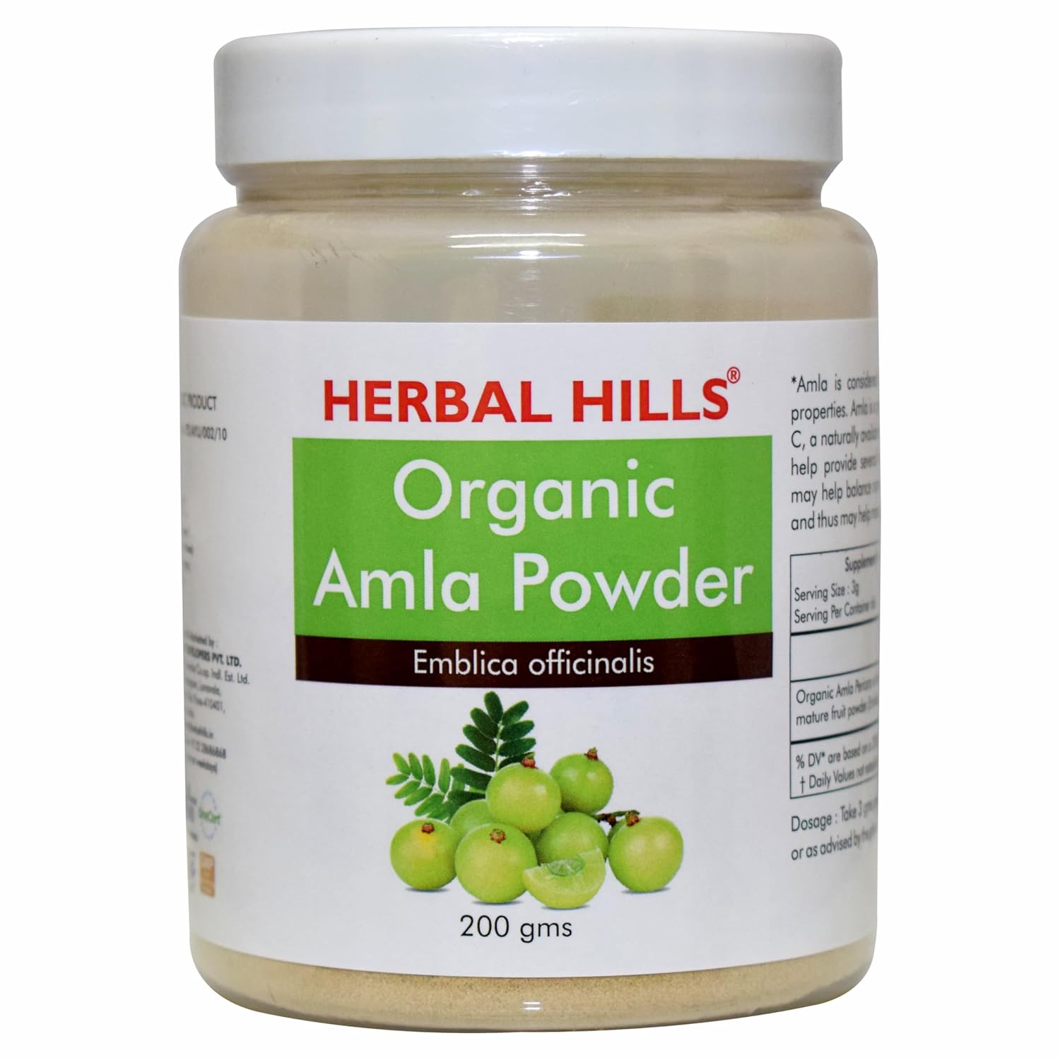 Herbal Hills Органический порошок амлы пищевой для роста волос и ухода за кожей | 200 г 0,4 фунта
