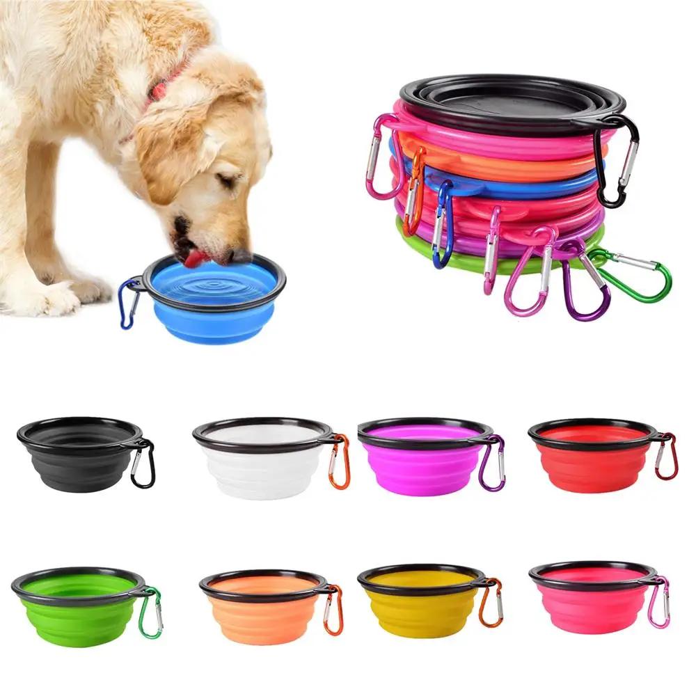 

Collapsible Pet Silicone Dog Food Water Bowl Outdoor Camping Travel Portable Folding Pet Bowl Dishes with Carabiner Pet Supplies 350ml (13x9x5.5cm) зелёный
