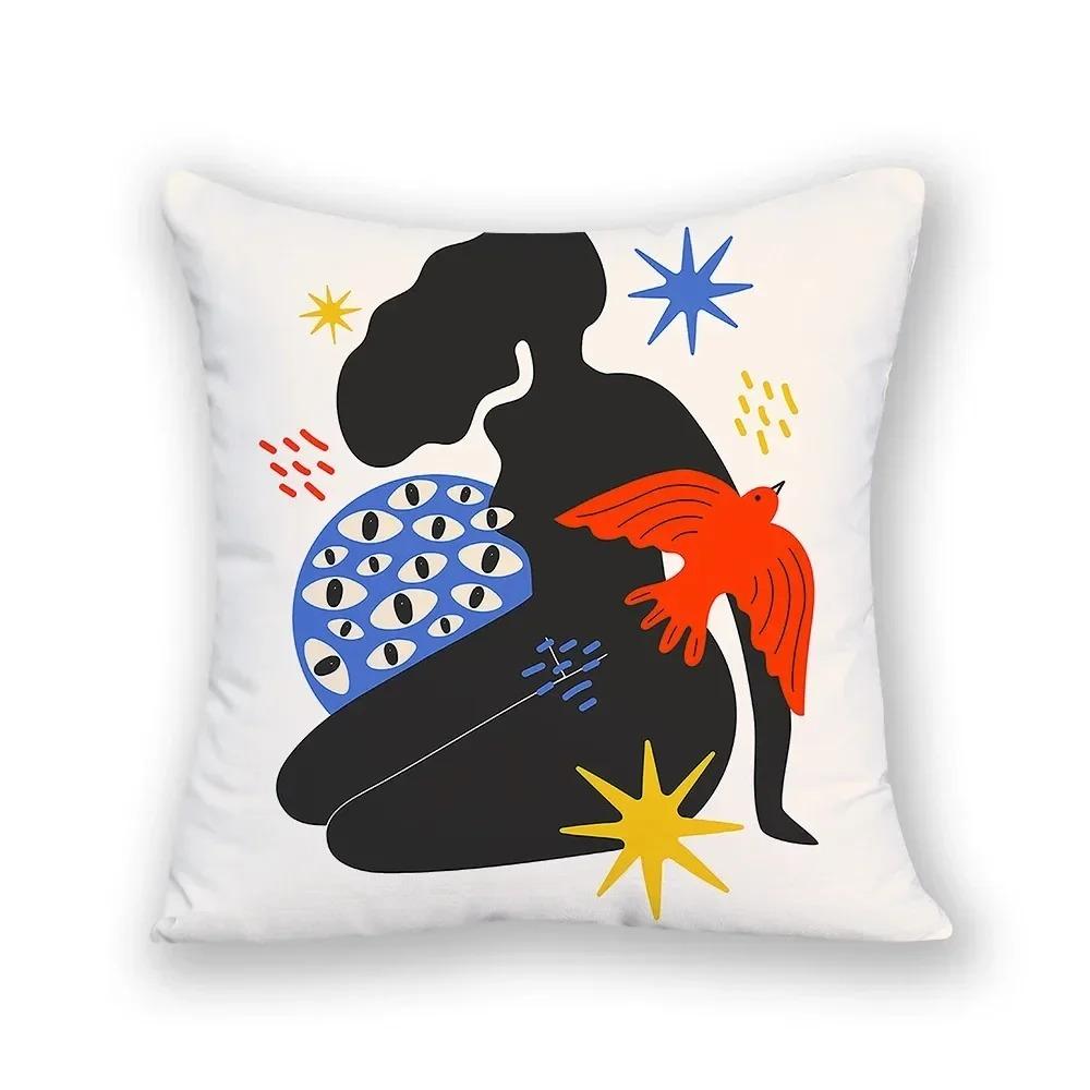 Cartoon Night Scene Sky Grass Print Pillowcase Landscape Home Decor Square Abstract Cushion Cover