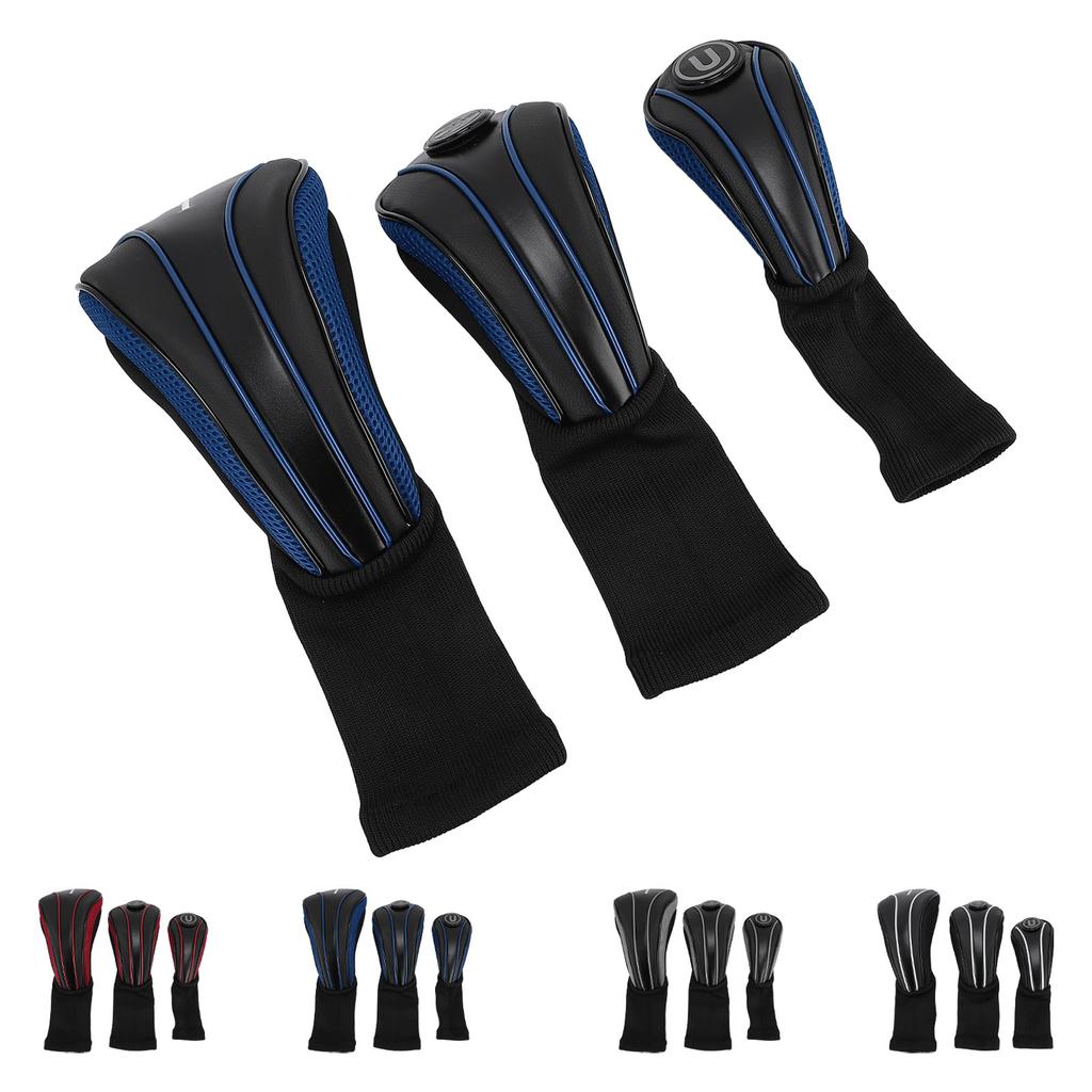 3pcs Club Head Cover with Spare Number Plates Long Neck Scratch Proof Breathable PU Club Headcover F