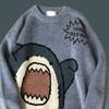 Herrenpullover mit Cartoon-Haifisch-Aufdruck, Rundhalsausschnitt, All-Match-Studentenpullover für den täglichen Gebrauch