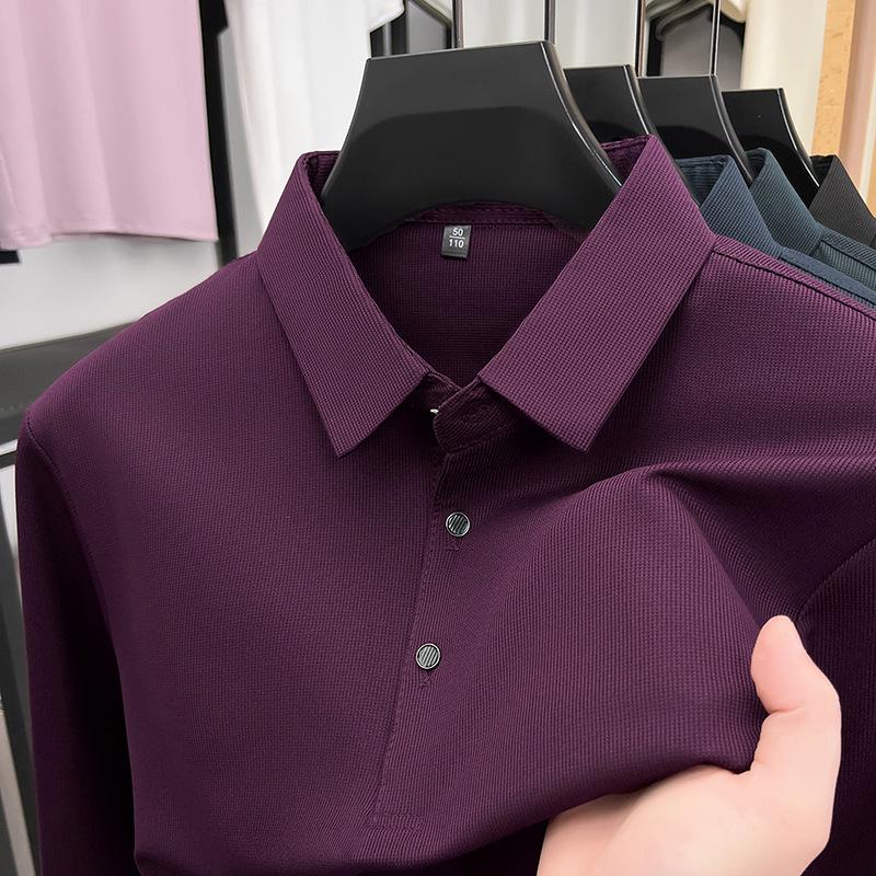 Men's Long Sleeve Polo - Loose Fit, Fashionable Lapel, Versatile Solid Color, Casual T-Shirt for Spring/Autumn
