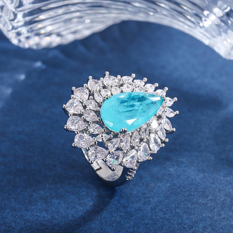 Jewelry Set Imitation Paraiba Para Blue Pendant Ring Main Stone 8 * 14
