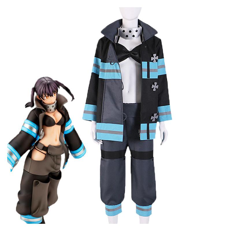 Anime Manga Fire Force Maki Oze Cosplay Uniform Set Shinra Kusakabe Mask Gloves Costume Halloween Party For Woman Men Party