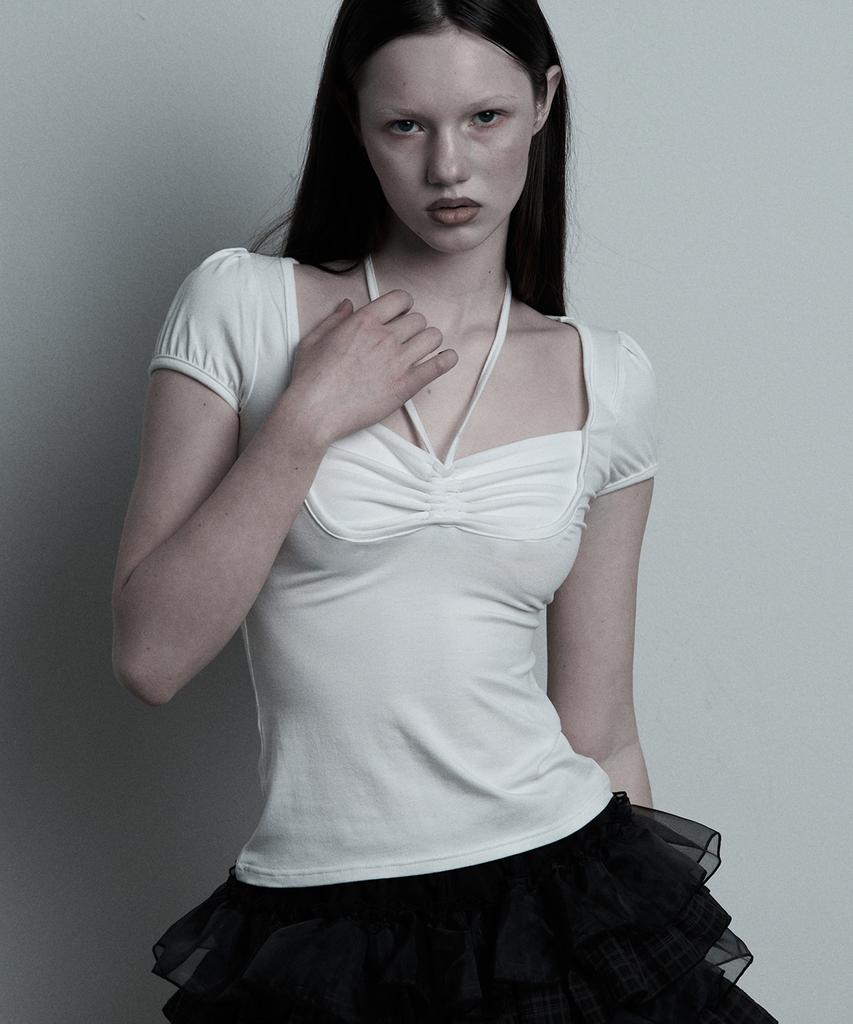 ILLIO White Giselle Gathered Top