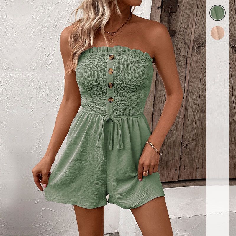 

Casual Jumpsuits New Summer Women s Clothes Fashion Pure Color Tube-Top One-Piece Shorts Green L