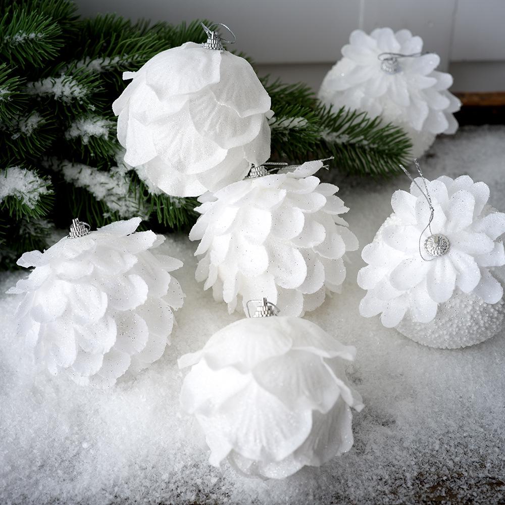 White Petal Christmas Ball Ornament with Sticky Powder Foam Decor for Festive Tree and Atmosphere.