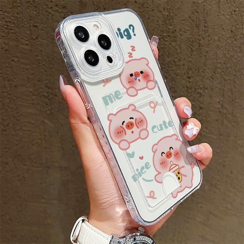 Card Slot Holder Silicone Wallet Pocket Case For Xiaomi Redmi Note 12 13 Honor Smart 90 Oppo A18 A38 A58 Samsung S23 S24 S25 Cover Clear Phone Bumper