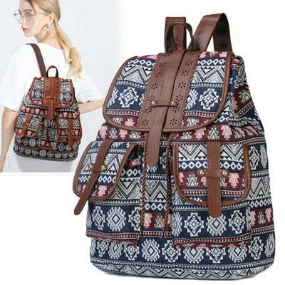 Mochila de lona con estampado étnico para mujer, bolso de viaje pequeño con correa personalizada, a la moda, 2023