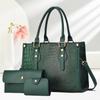 Women’s Trendy European Retro Crocodile Pattern Tote Bag Set, 3Pcs Convertible Top Handle Shoulder Crossbody Purse
