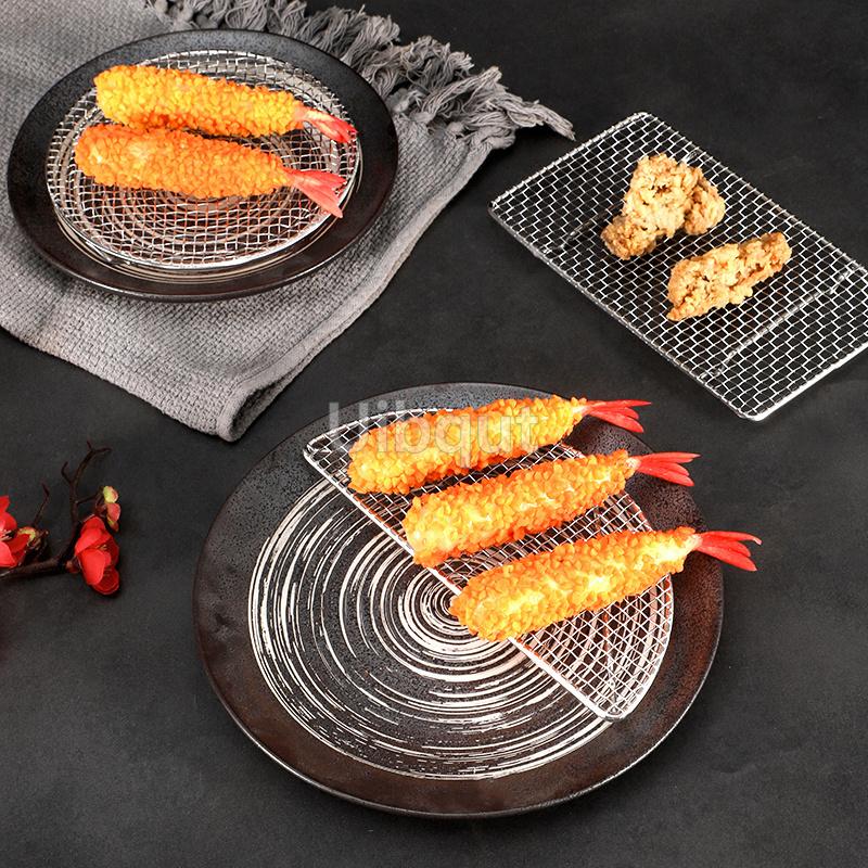 New Semi -Circular/Round Tempura Frying sushi bbq Net Durable Stainless Steel Drying Net Japanese Style Portable Barbecue Net