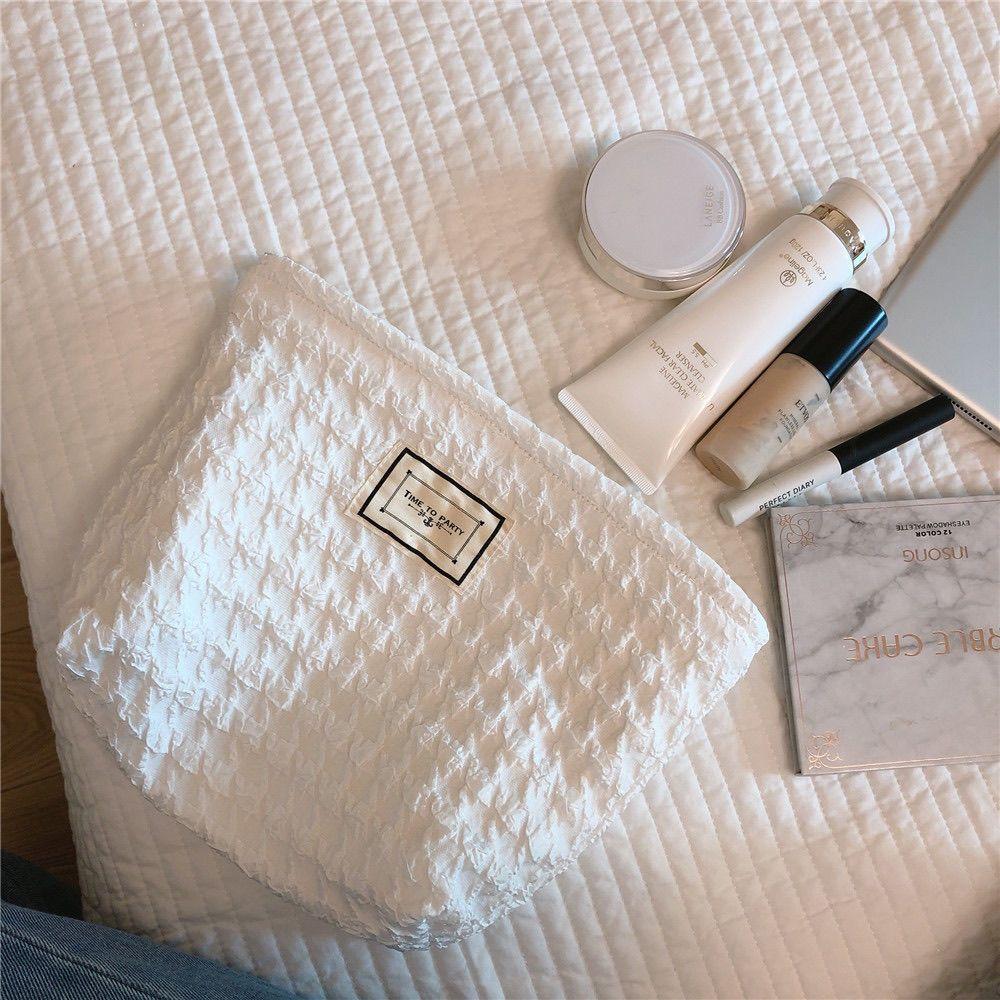 Ins, Niche, Corduroy, Contrasting Stripes, Makeup Bag, Portable, Travel Bag, Storage Bag, Toiletries Bag