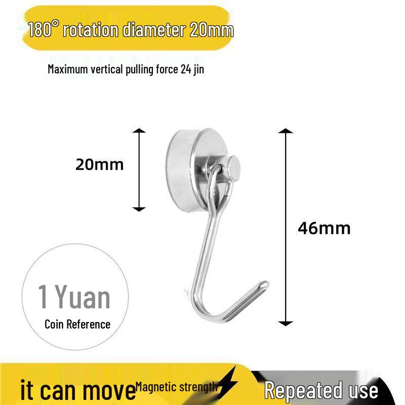 180° Rotatable Magnetic No-Drill Metal Hook for Refrigerator Storage