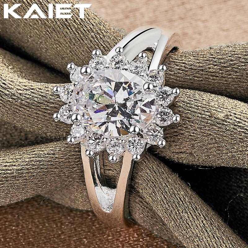 925 Silver Flower Shiny Crystal 7-10 Ring Charm Accessories For Women Jewelry